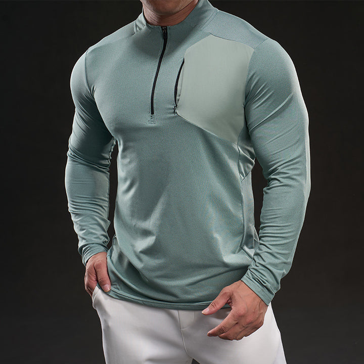 Men Breathable Functional Long Sleeve Shirt with Short Zip and Slim Fit Mune Fashion