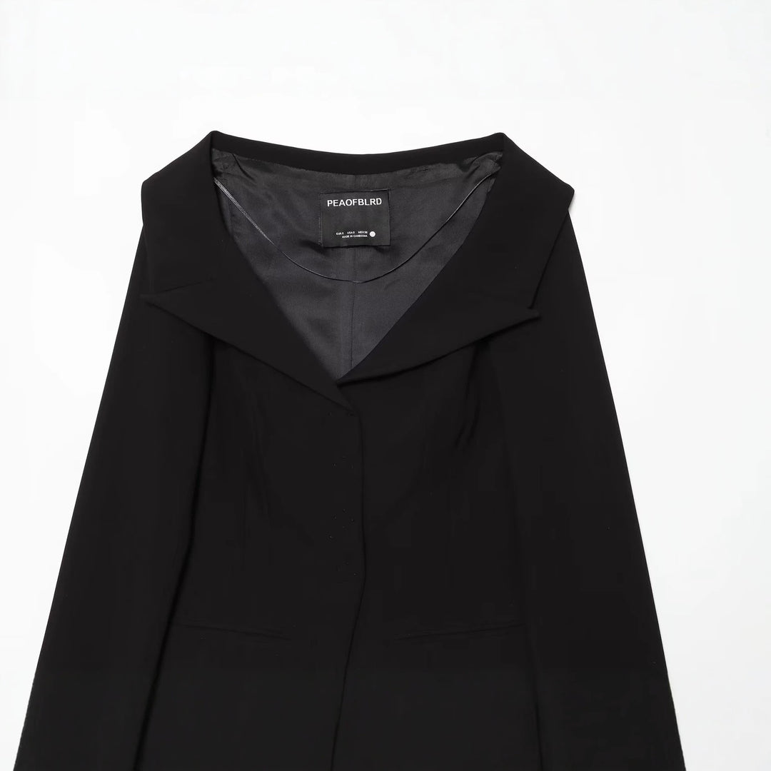 Women's Cropped Blazer with Wide Shawl Collar and Asymmetrical Hem Mune Fashion