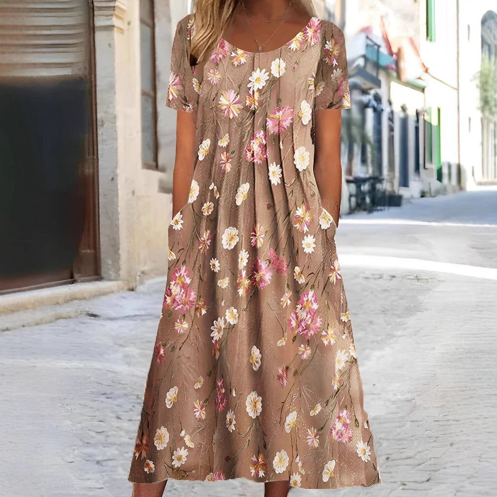 Women's nan Blumenswing midi dress with round neckline, inset pockets, and structured crepe quality Mune Fashion