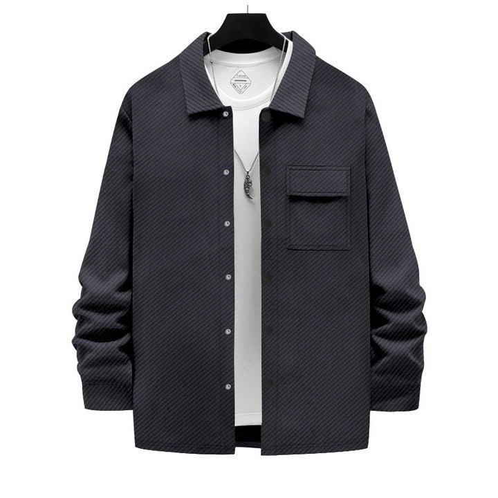 Men's nano structured overshirt jacket with Kent collar snap button placket and patch breast pocket Mune Fashion