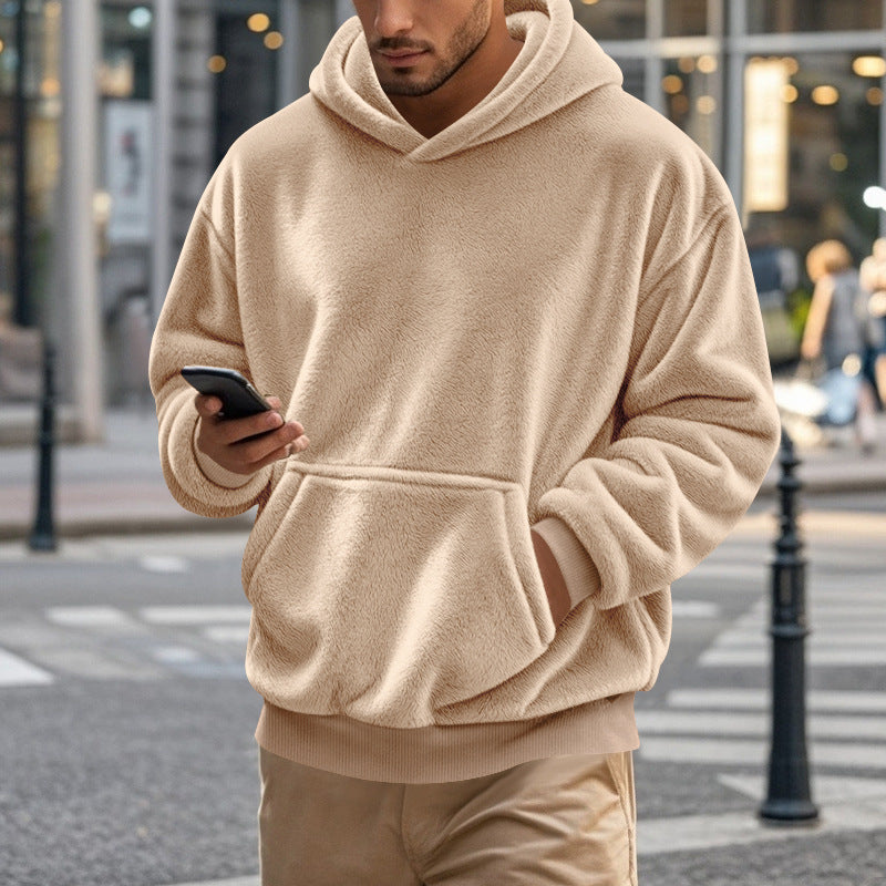 Men's cozy oversized fleece hoodie with kangaroo pocket and ribbed hem Mune Fashion