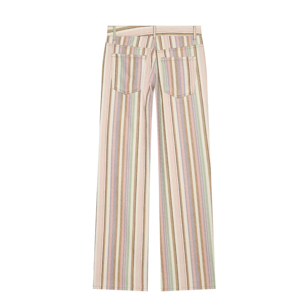 Women's Striped High-Waist Palazzo Pants with Wide Leg and Five-Pocket Details Drune