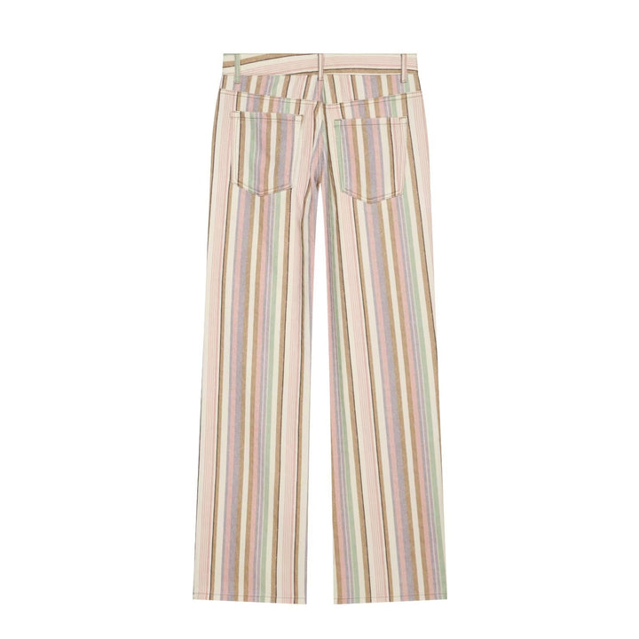 Women's Striped High-Waist Palazzo Pants with Wide Leg and Five-Pocket Details Drune