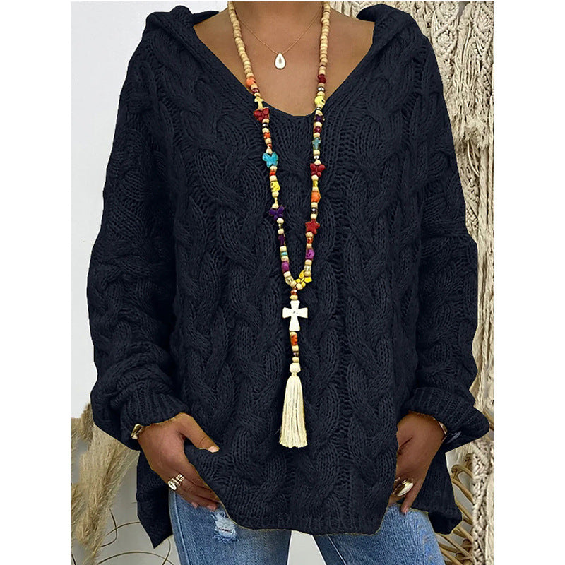 Women's chunky knit hoodie with cable pattern and loose oversized fit Mune Fashion