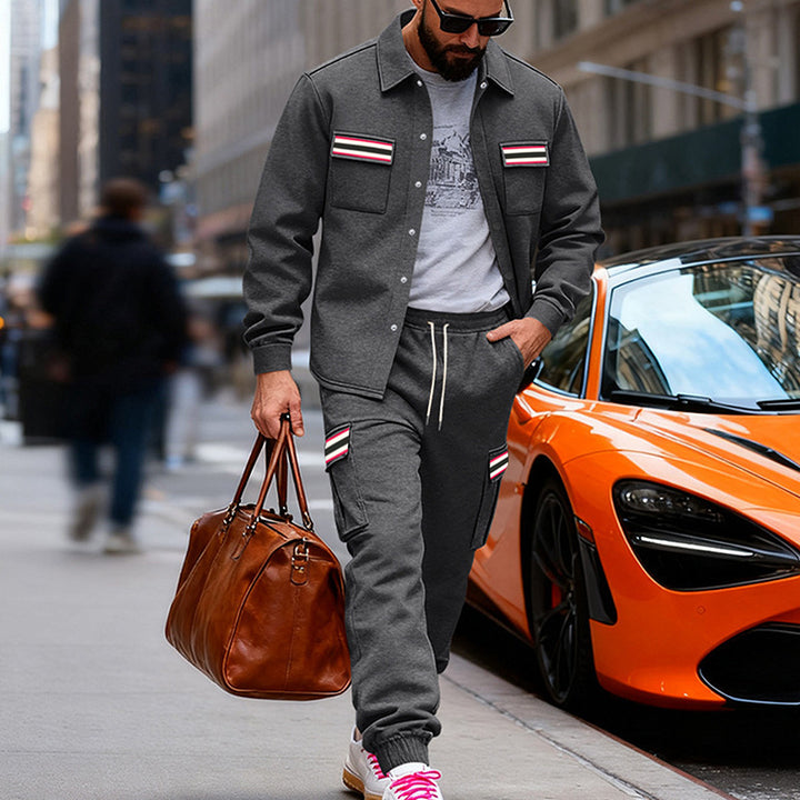 Men's Cargo Jogging Pants with Drawstring, Ribbed Cuffs and Contrasting Stripes Mune Fashion