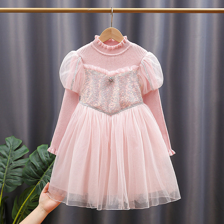 Girls' festive tulle dress with glittering appliqués and ruffles Mune Fashion