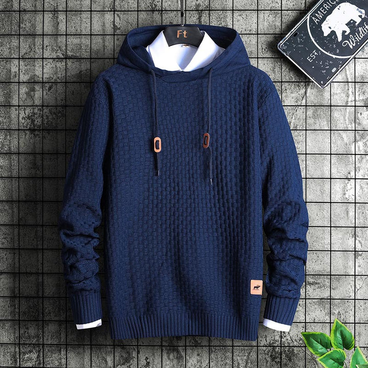 Men's Structured Hooded Knit Sweater with Relief Texture Mune Fashion
