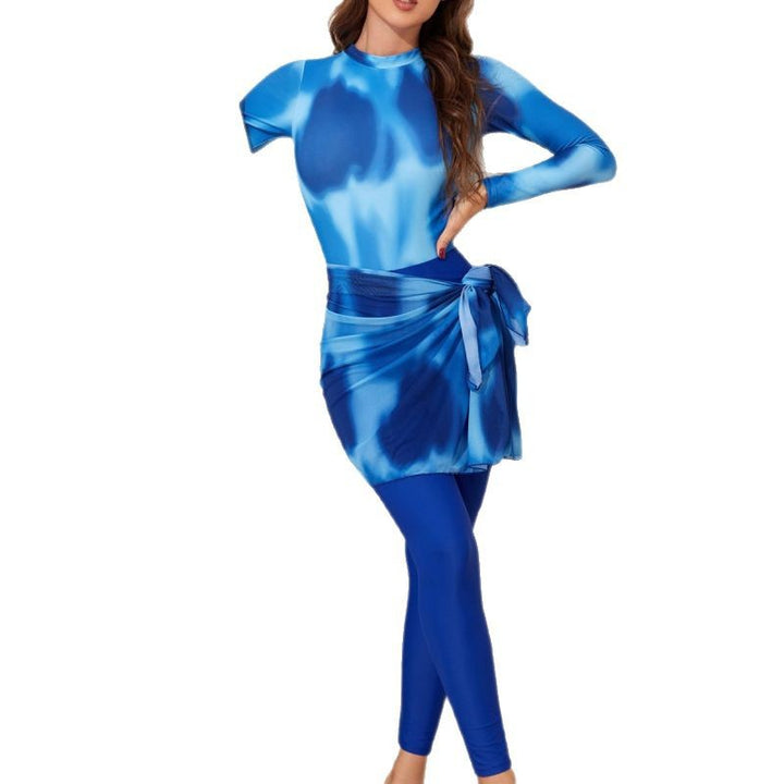 Women Long Sleeve Swimsuit with Wrap Skirt Mune Fashion