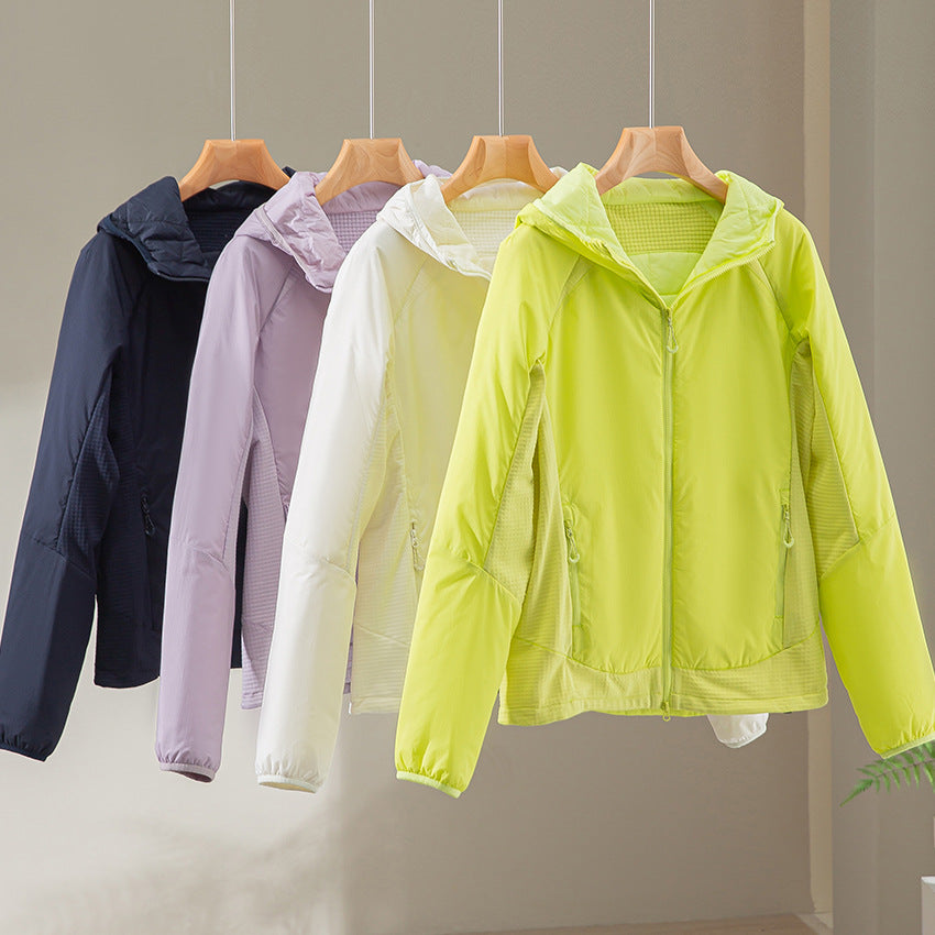 Women's Lightweight Wind and Thermal Jacket with Hood, Quilted Lining and Two-Way Zipper Mune Fashion