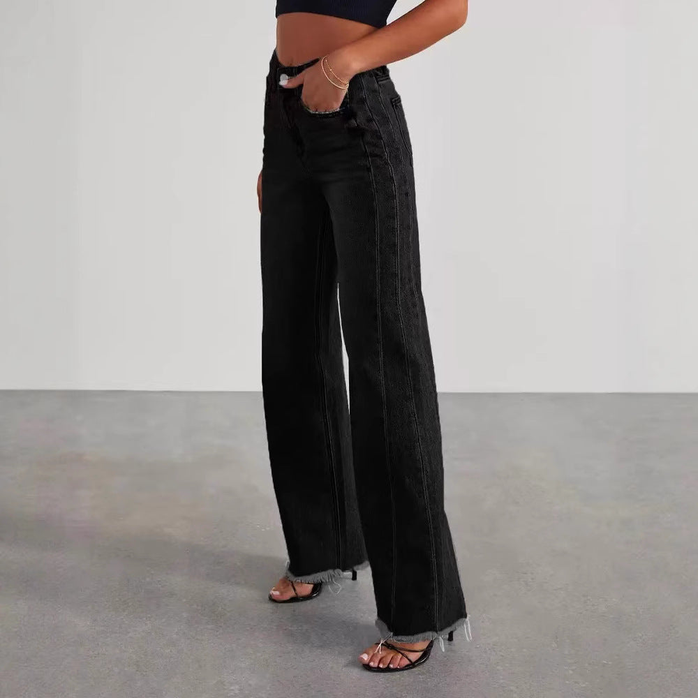 Women high-waist jeans with wide leg and frayed hem Mune Fashion