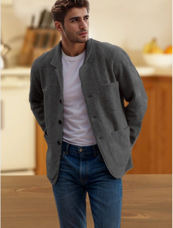 Men's blazer-style cardigan with shirt collar and patch pockets Mune Fashion