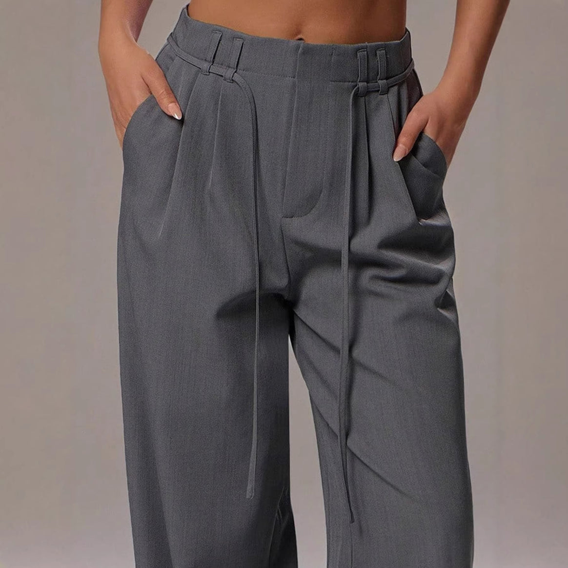 Women's High-Waisted Palazzo Pants with Pleats, Drawstring and Wide Leg Mune Fashion