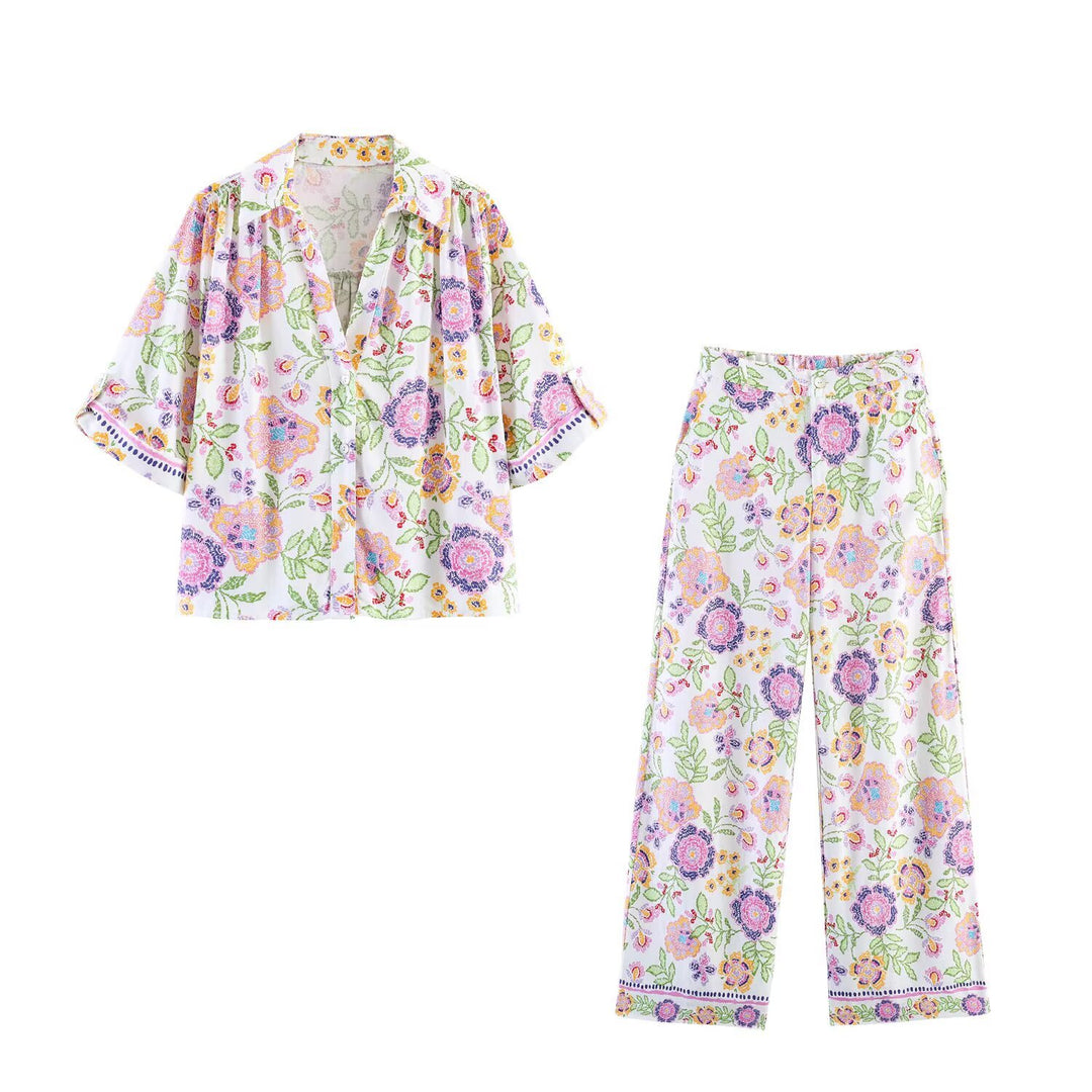 Women's Wide Palazzo Pants with Floral Embroidery and High Waist Mune Fashion
