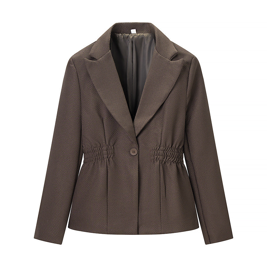 Women's Tailored Blazer with Ruffled Waist and Textured Weave Look Mune Fashion
