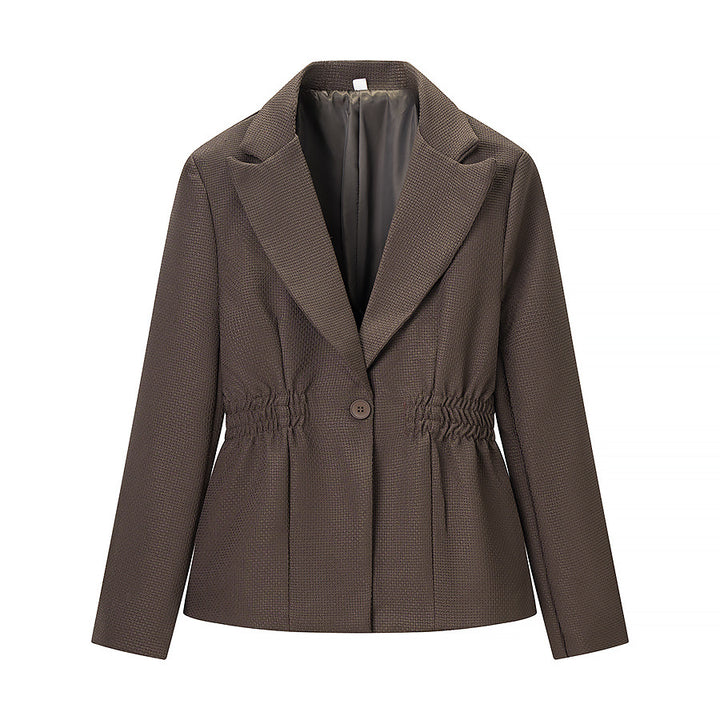Women's Tailored Blazer with Ruffled Waist and Textured Weave Look Mune Fashion