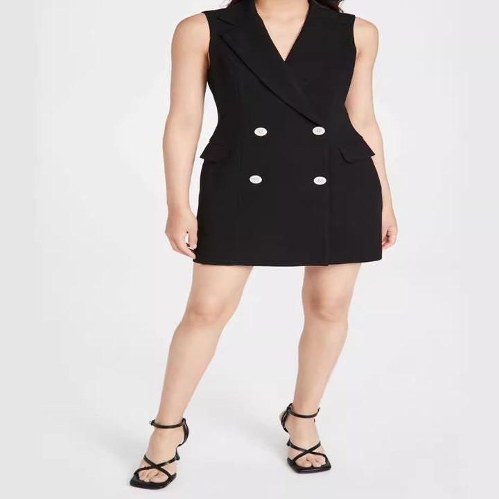 Women’s Sleeveless Double-Breasted Blazer Dress with Tailored Fit Mune Fashion