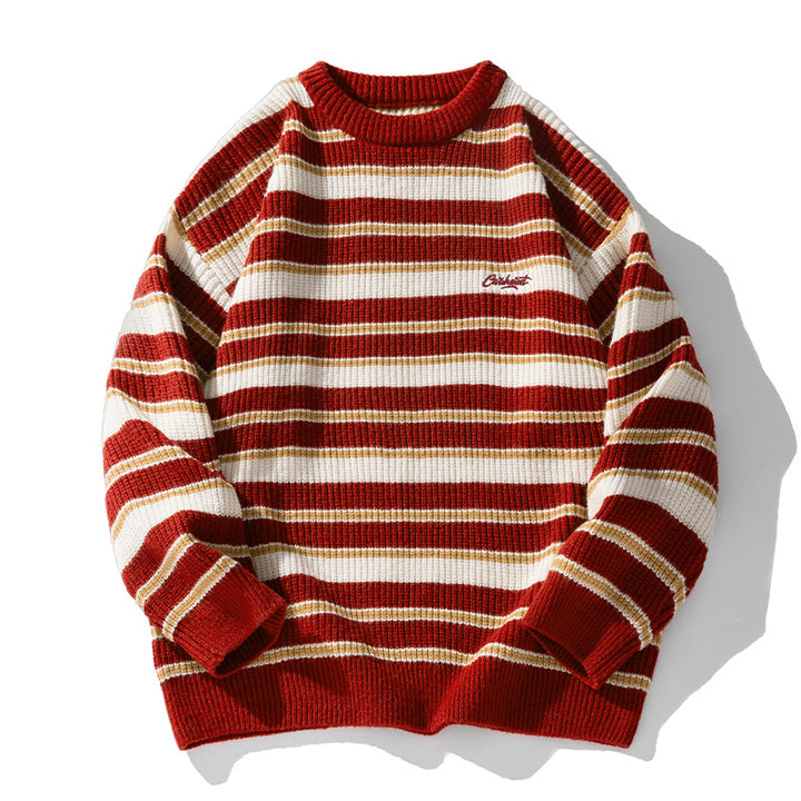 Unisex Striped Chunky Knit Sweater with Round Neck and Relaxed Fit Mune Fashion
