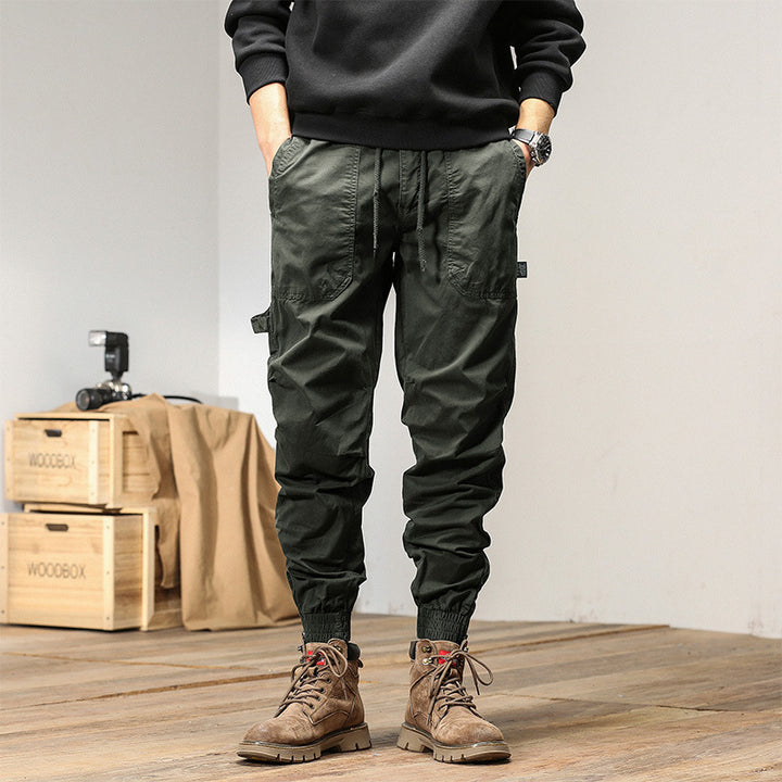 Men's Tapered Utility Cargo Pants in Jogger Style with Elastic Comfort Waistband, Patch Pockets and Ankle Zipper Mune Fashion