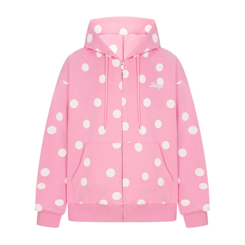 Women's hooded sweat jacket with full zip, oversized cut and polka dot print Mune Fashion