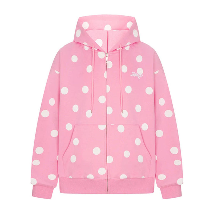Women's hooded sweat jacket with full zip, oversized cut and polka dot print Mune Fashion