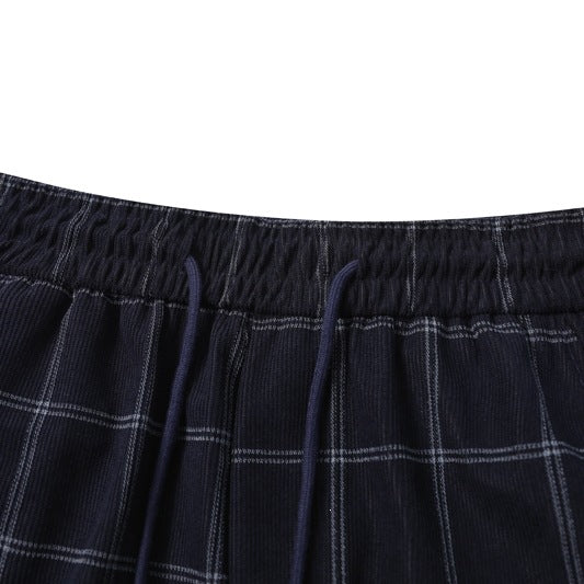 Women's Wide Palazzo Pants in Check Pattern with Elastic Waistband & Drawstring Mune Fashion