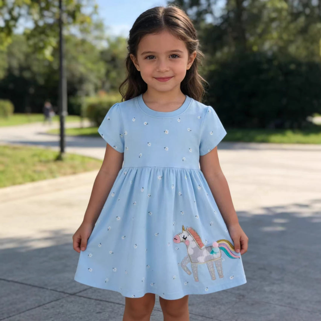 Girls cotton dress with cute unicorn embroidery Mune Fashion