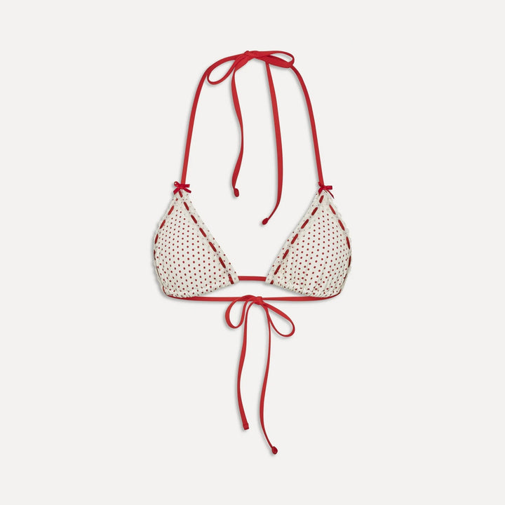 Women's triangle bikini with playful polka dot pattern and sophisticated tie straps Mune Fashion