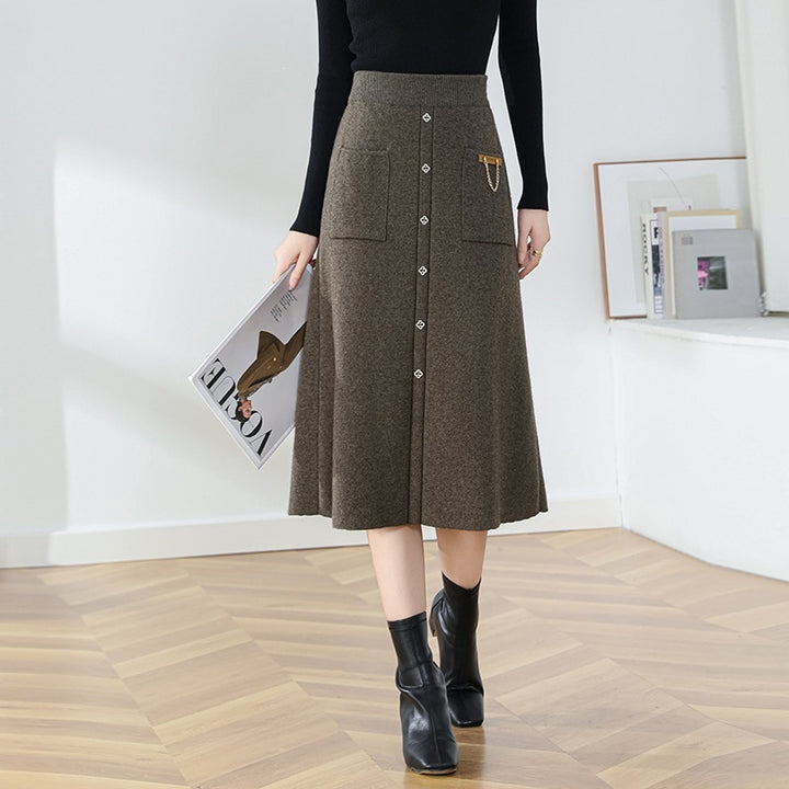 Women's Elegant, Lined Button Midi Skirt Mune Fashion