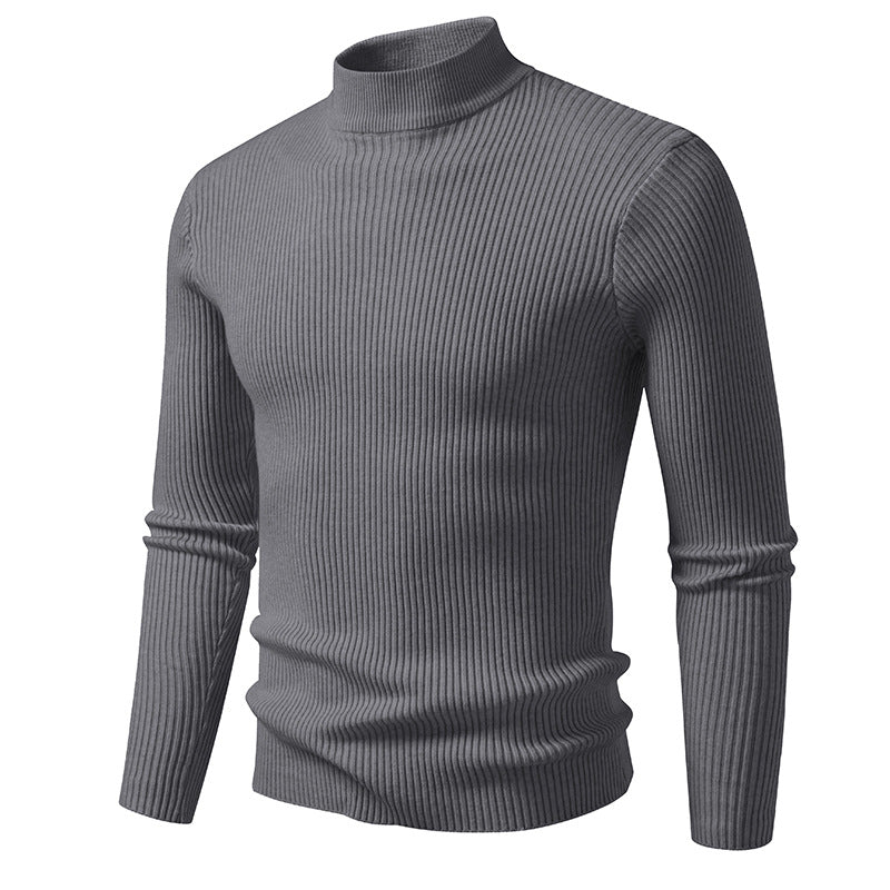 Men's ribbed mock neck pullover narrow fit thermal fine knit Mune Fashion
