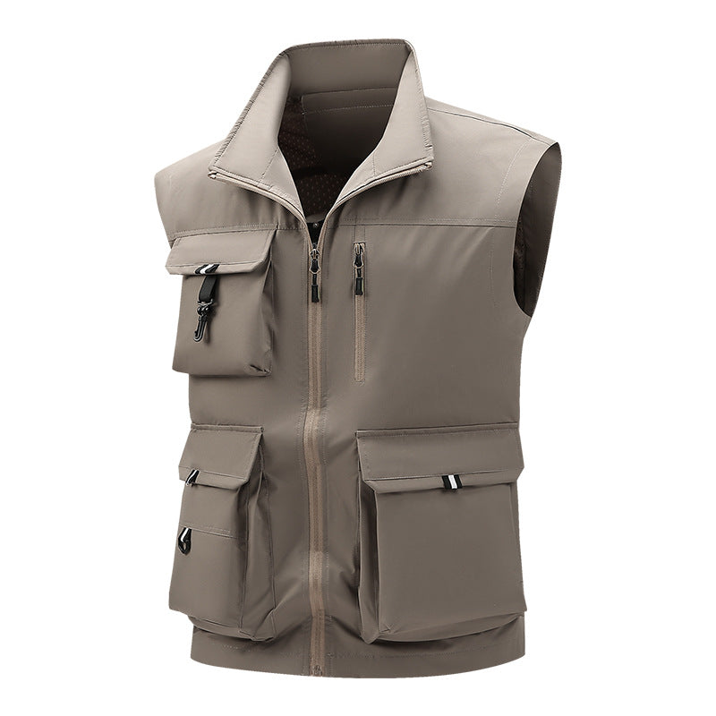 Men's Multifunctional Outdoor Utility Vest with Multiple Cargo Pockets and Stand Collar Mune Fashion