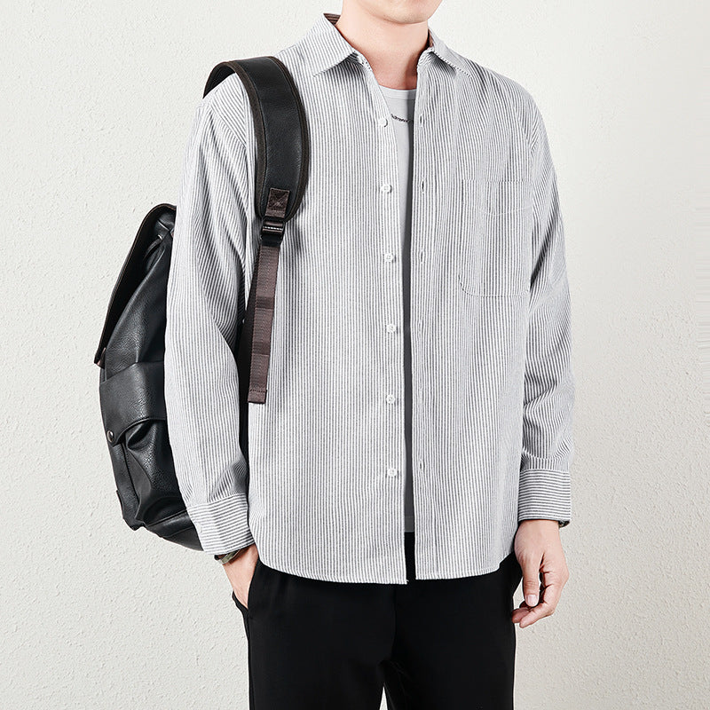 Men Striped Oversized Casual Shirt made of Cotton Blend with Chest Pocket Mune Fashion