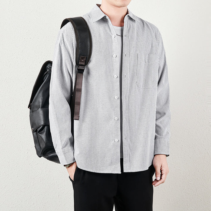 Men Striped Oversized Casual Shirt made of Cotton Blend with Chest Pocket Mune Fashion