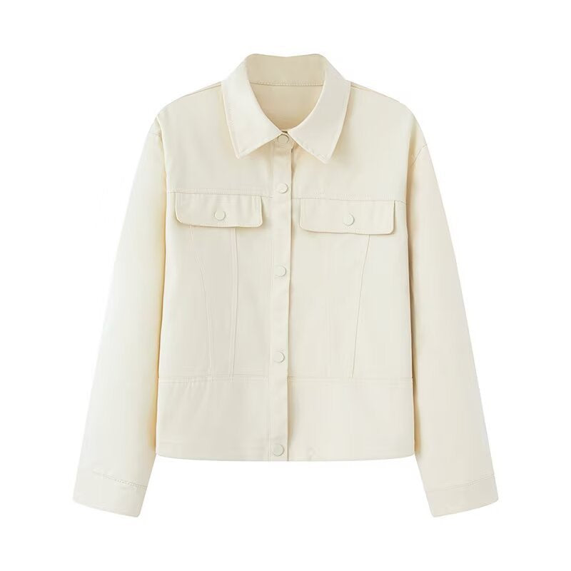 Women's lightweight canvas field jacket with tailored darts, patch pockets, and concealed snap button placket Mune Fashion