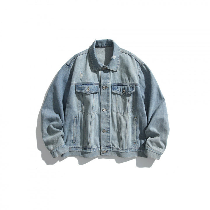 Men's oversized denim jacket in vintage look with slight used effect and chest pockets Mune Fashion