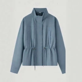 Women's Lightweight Tailored Transition Jacket with Stand-Up Collar, Drawstring and Concealed Closure Mune Fashion