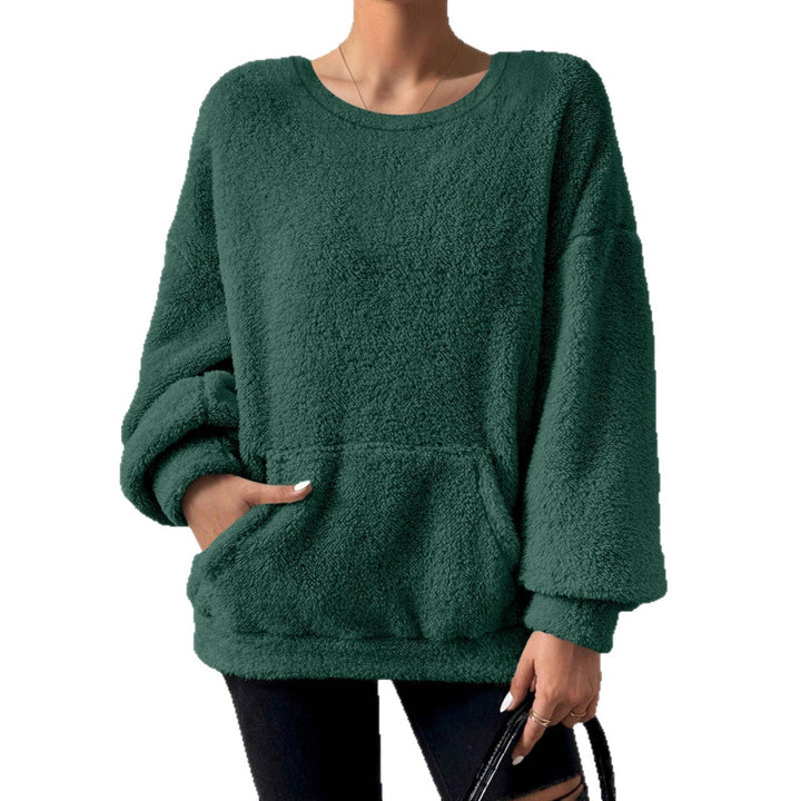 Ladies Cozy Oversized Sherpa Sweater with Kangaroo Pocket and Balloon Sleeves Mune Fashion