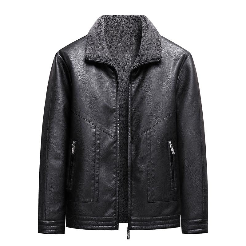 Men's Elegant Faux Leather Jacket with High Collar Mune Fashion