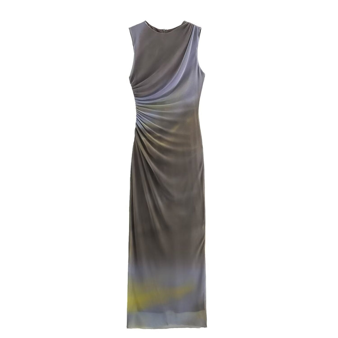 Mune Fashion | Solid Color Round Neck Sleeveless Folded Slim Fit Dress