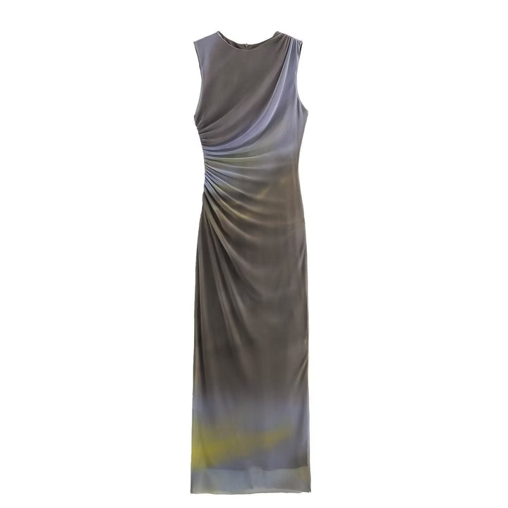 Mune Fashion | Solid Color Round Neck Sleeveless Folded Slim Fit Dress