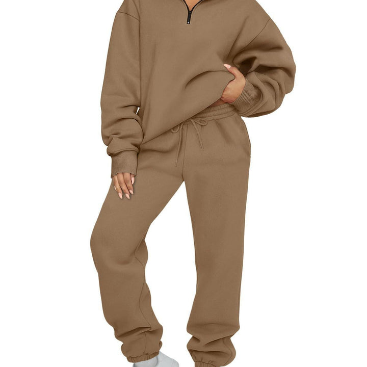 Women's oversized sweatshirt jogging pants set with zipper collar Mune Fashion
