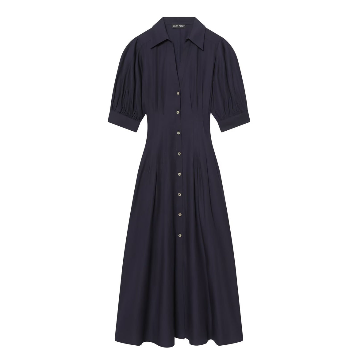 Women's shirt dress with fitted silhouette, puff sleeves, and full button placket Mune Fashion