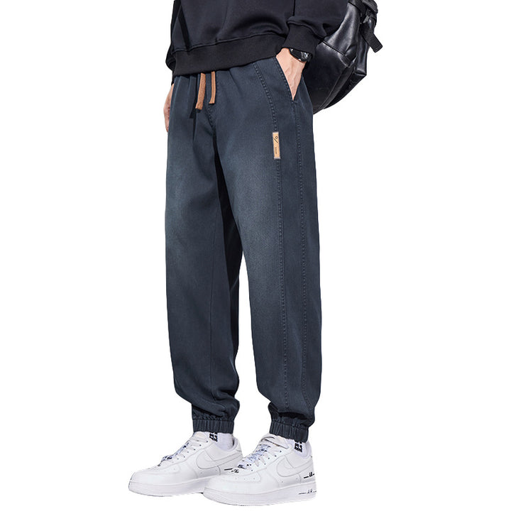 Men's Relaxed-Fit Jogging Pants in Denim-Look with Elastic Waistband, Drawstring and Ribbed Cuff Mune Fashion
