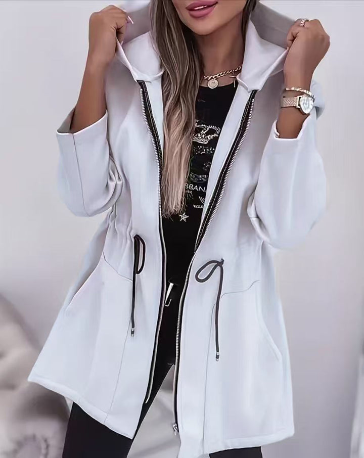 Women’s hooded parka with waist drawstring, two-way zipper, and side pockets Mune Fashion