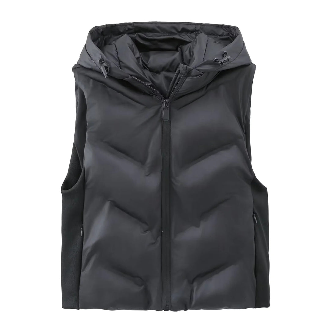Unisex padded quilted vest with hood and side drawstring inserts Mune Fashion