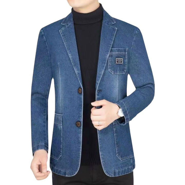 Men's Jeans Blazer Slim Fit with Patch Pockets and Notch Collar Mune Fashion