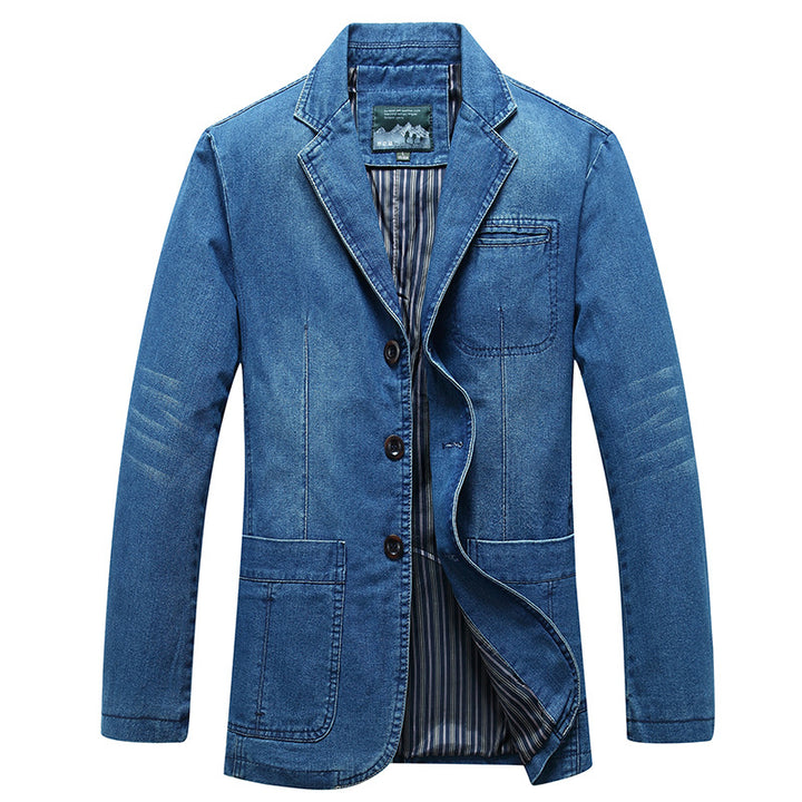 Men's denim blazer in a loose fit with lapel collar and patch pockets Mune Fashion