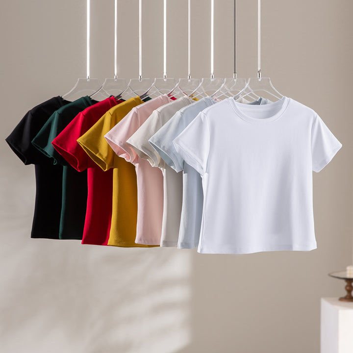 Women Short-Cut Boxy T-Shirt made from soft cotton stretch with round neck Mune Fashion