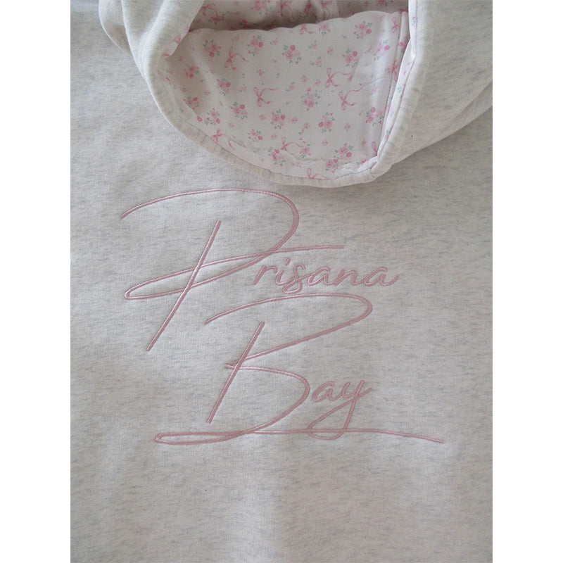 Women's Oversize Hoodie Sweatshirt with Delicate Embroidery on the Front and Embroidered Lettering on the Back Mune Fashion