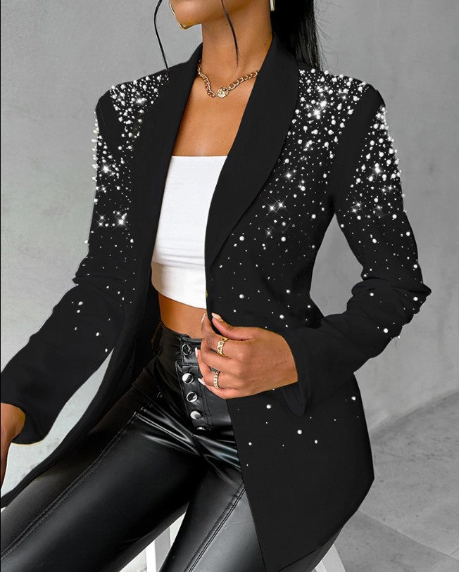Women tailored evening blazer with pearl and rhinestone embellishment Mune Fashion