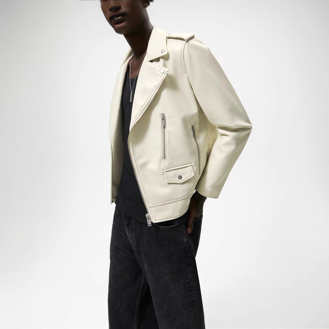 Ladies short-cut biker jacket made of vegan smooth leather with asymmetrical zip front Mune Fashion